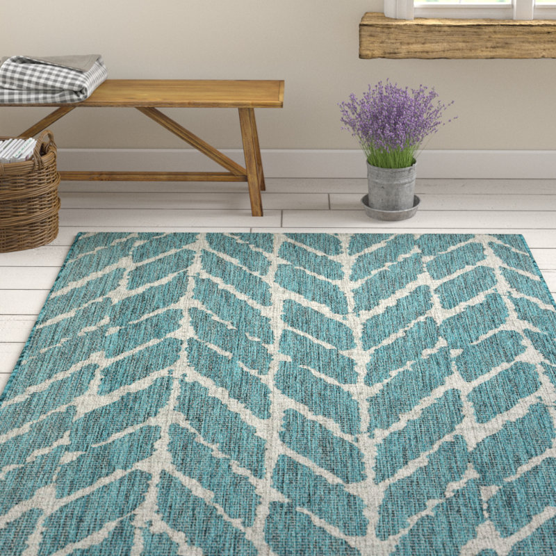 Wrought Studio Briaca Geometric Teal Indoor/Outdoor Area Rug & Reviews